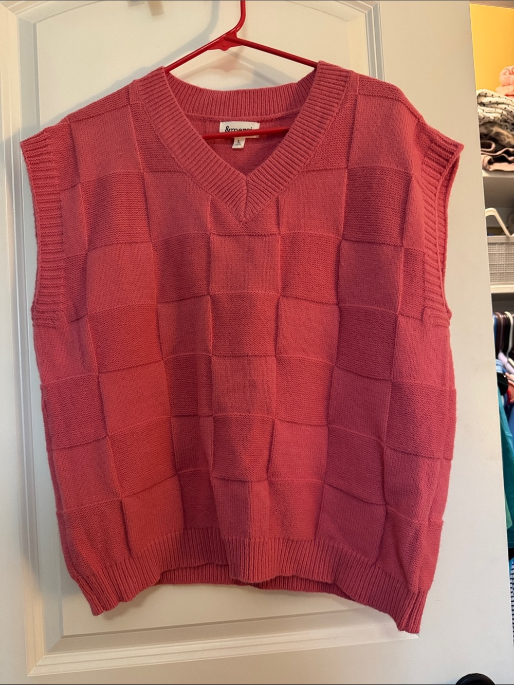 Textured V-Neck Knit Vest in Rose